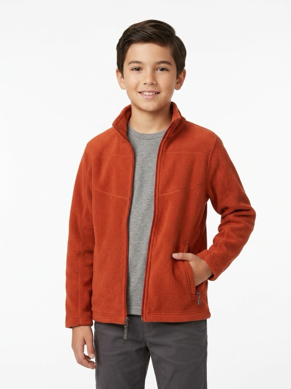 REI Co-op Full Zip Fleece Jacket Mock Neck Rust Orange Size S
